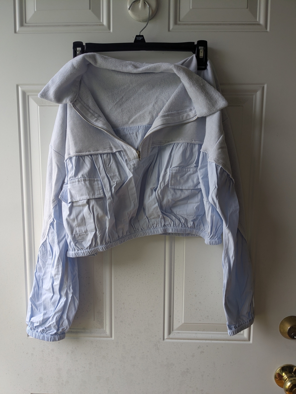 Light Blue Cropped Jacket with Utility Pockets